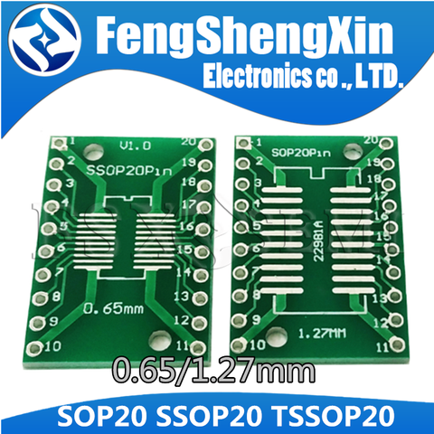 Carte de transfert PCB SOP20 SSOP20 à DIP20, adaptateur SMD à DIP 0.65mm/1.27mm à 2.54mm, 10 pièces/lot ► Photo 1/2