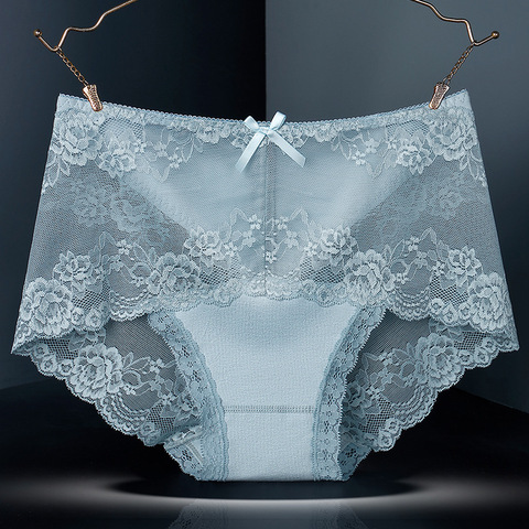 Femmes haute élasticité coton Sexy sous-vêtements en dentelle doux sans couture taille moyenne femme culottes délicates fleurs creux Breifs ► Photo 1/6