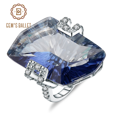 BALLET de GEM'S 21.20Ct Natura Iolite bleu mystique Quartz pierres précieuses bagues de Cocktail 925 en argent Sterling bijoux fins pour les femmes ► Photo 1/6