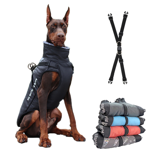 Grand chien veste fourrure collier hiver chiens vêtements pour animal de compagnie imperméable grand chien manteau avec harnais amovible bouledogue français carlin tenue ► Photo 1/6