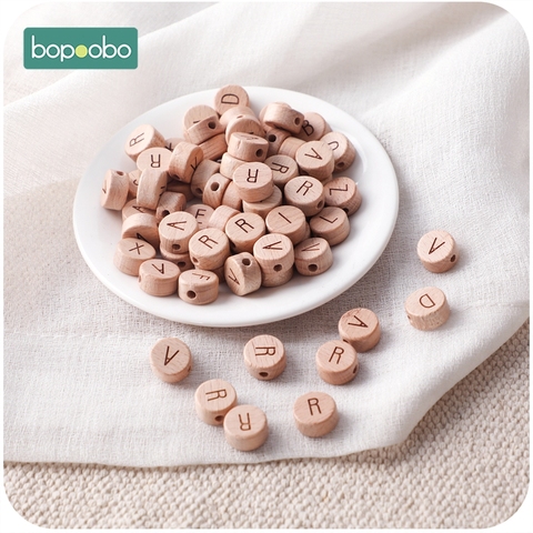 Bopoobo-perles de dentition en bois pour bébé, avec Alphabet anglais, qualité alimentaire, matériau rongeur, petite tige pour bricolage-même, hochet, perles de dentition ► Photo 1/6