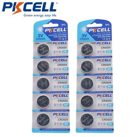 PKCELL batterie au Lithium 3V CR 2025, 10 pièces/2 cartes, piles pour pièces de monnaie, boutons, ecr2050, dl2022, br325, kl2022, l2050, 2025 ► Photo 1/6