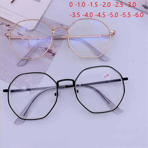 Hommes Vintage Anti lumière bleue lunettes cadre avec degré rond femmes myopie lentille myopie myopie lunettes 0 -1.0 -1.5 -2.0 à-6.0 ► Photo 1/6