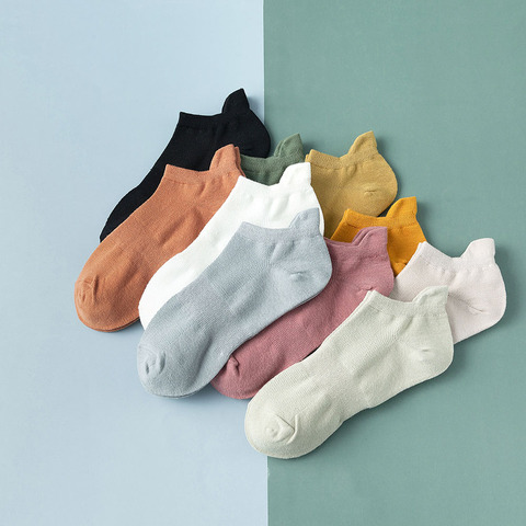 Chaussettes d'été respirantes en coton pour femmes, 10 paires, en maille de couleur, bateau, bon marché, vente en gros ► Photo 1/6