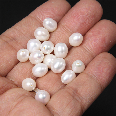 Gouttes de perles naturelles cultivées, 8-9mm, perles blanches ovales, demi-percées, fabrication de bijoux, accessoires de boucles d'oreilles artisanales, à faire soi-même, 10 pièces ► Photo 1/6