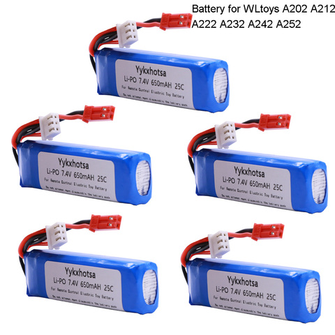 Lipo-batterie 7.4 V, 650mAh 2S pour WLtoys A202 A212 A222 A232 A242 A252 4WD voiture RC 7.4 V 721855 2S pour WLtoys A202, accessoire jouets ► Photo 1/6