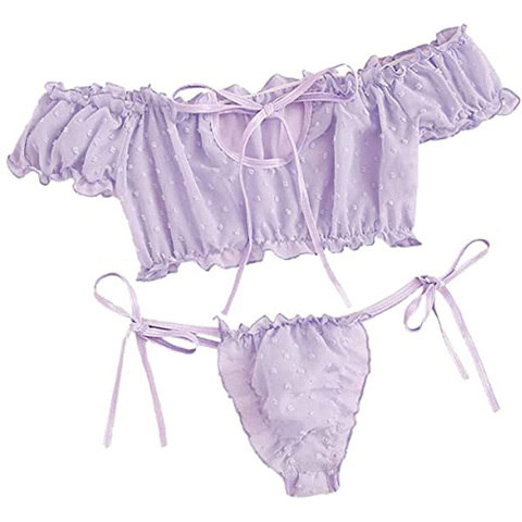 Maillot de bain deux pièces pour femmes et filles, à manches courtes, épaules dénudées, couleur unie, vêtements de plage ► Photo 1/6