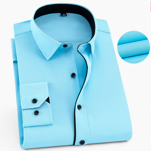 Chemise à manches longues pour hommes, tissu écossais/rayé, couleur Pure, 6XL, 7XL, chemise à boutons, décontracté, pour travail ► Photo 1/6
