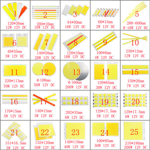 Bande lumineuse LED COB de toutes tailles, DC 12V, Module 2W-300W, barre d'ampoule pour lampe à effet de scène nocturne, bricolage ► Photo 1/6