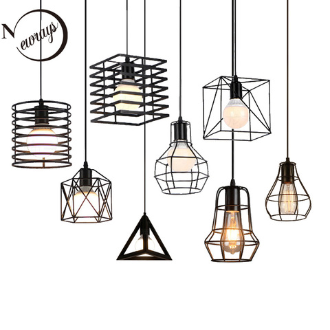 Rétro loft industriel fer cage pendentif lumières E27 110V 220V LED noir lampes pour cuisine salon chambre allée restaurant ► Photo 1/6