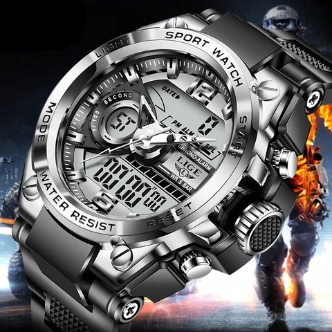 2022 LIGE Sport hommes Quartz montre numérique créatif plongée montres hommes étanche alarme montre double affichage horloge Relogio Masculino ► Photo 1/6