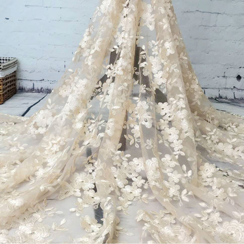 Tissu haut de gamme en dentelle française, Tulle africain de haute qualité avec fleurs brodées, tissu transparent en dentelle, pour mariage ► Photo 1/6