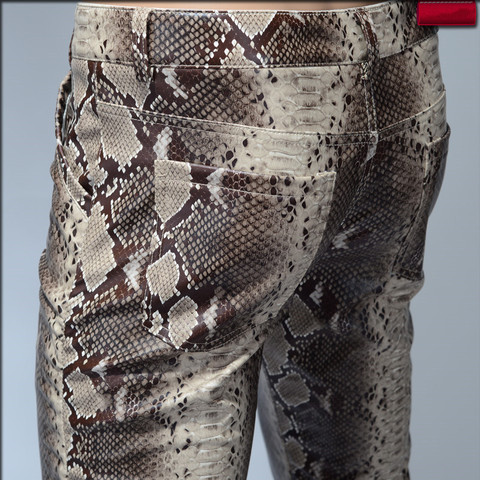 2022 Mode Hommes Slim Faux Python Serpent Imprimer Pantalon En Cuir Hommes de Personnalité PU Cuir Pantalon Chandal Mâle Haute Qualité ► Photo 1/6