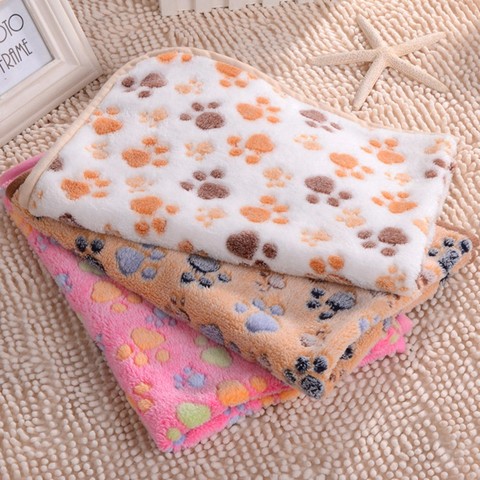 Mignon chien lit tapis doux flanelle polaire patte pied imprimer chaud animal couverture lits de couchage couverture tapis pour petits chiens moyens chat fournitures ► Photo 1/6