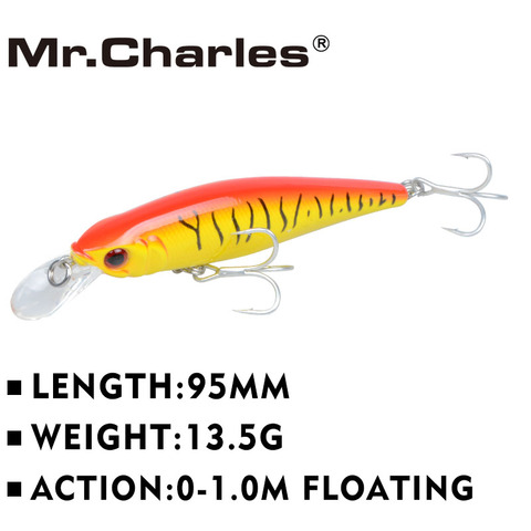 Mr.Charles – leurre méné flottant CMC021 avec système magnétique coulant, appât artificiel idéal pour la pêche à la manivelle, 95mm/13.5g, 0-1.0m, modèle en vogue ► Photo 1/6