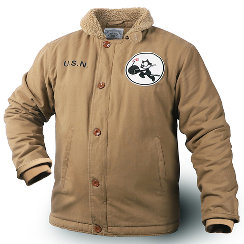 Hommes N1 ours en peluche Sherpa col varsité fermeture éclair pont veste USN Vintage militaire hiver manteau épais kaki ► Photo 1/6