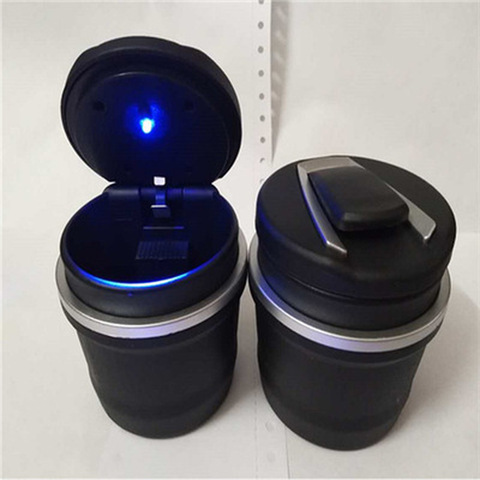 1PC Portable Auto voiture camion LED Cigarette fumée voiture cendrier lumière bleue LED LED lumière sans fumée cendrier étui à cigarettes anti-dérapant en caoutchouc ► Photo 1/6