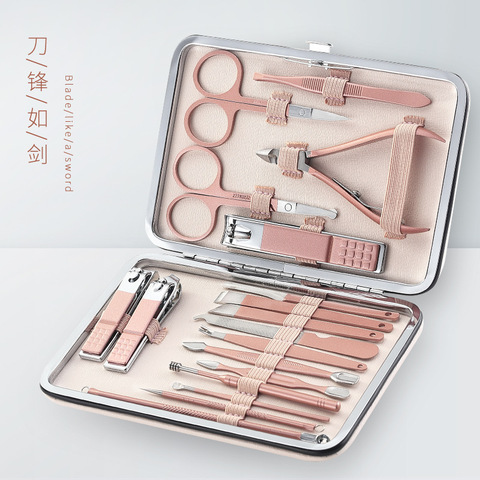 Nouvelle couleur 18 outils en acier inoxydable manucure ensemble professionnel coupe-ongles Kit de pédicure Paronychia pinces coupe-bordure ► Photo 1/6