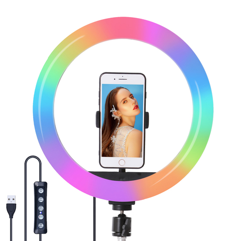 10 pouces rvb plusieurs couleurs lampe Selfie lumière annulaire avec trépied photographie anneau lampe pour TikTok Youtube maquillage vidéo tir ► Photo 1/6