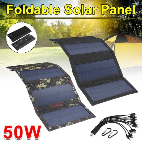Sun power 50W 5V pliable panneau solaire cellules solaires Pack pliant 10 in1 USB câble Portable chargeur de batterie solaire pour téléphone Camping ► Photo 1/1