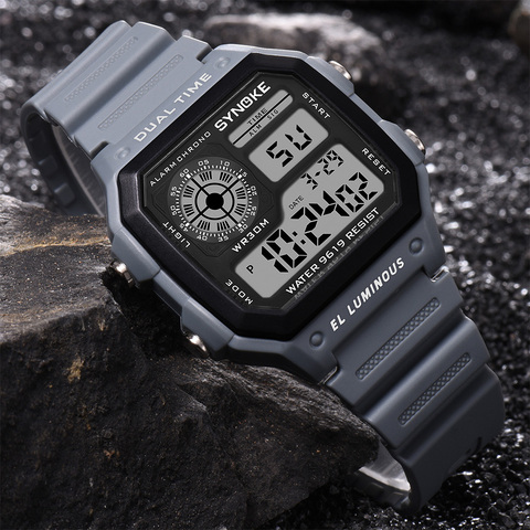 SYNOKE-montres de sport pour hommes, mode compte à rebours, étanche, 3M, horloge militaire, montre-bracelet numérique LED ► Photo 1/6