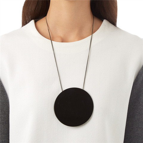 Collier avec pendentif rond en acrylique pour femmes, accessoires de vêtements, populaire, exagéré, noir, chaîne à maillons plaquée or ► Photo 1/6