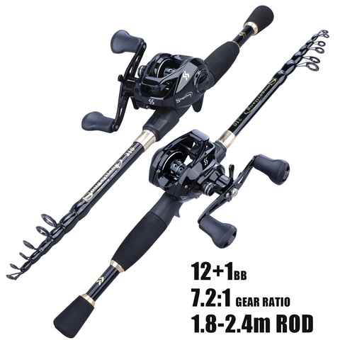 Sougayilang – canne à pêche Casting télescopique de 1.8 à 2.4m, accessoire Portable ultraléger avec Ratio d'engrenage de 7.2:1, 13BB ► Photo 1/6