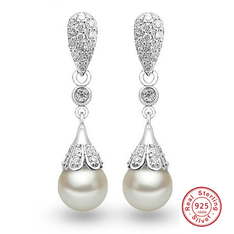 Classique 925 Sterling argent En Cristal Clair À Long Boucles D'oreilles Larme De Mariée Bijoux De Mariage De Partie pour les Femmes En Gros ► Photo 1/6