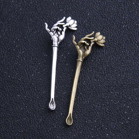 Breloques à main Lotus en alliage de Zinc, 2 couleurs, 19x59mm, pour bijoux, peut lécher les oreilles, pendentif, fabrication, 4 pièces ► Photo 1/6