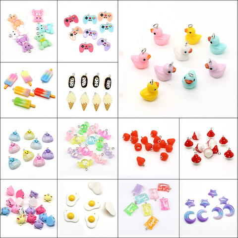 Boucles d'oreilles en résine pour la fabrication de bijoux, 10 pièces, mélange de chats, licorne, canard, Animal, breloques, mignonnes, oeufs, nouilles, champignons, Palette de pendentifs alimentaires pour la fabrication de bijoux ► Photo 1/6