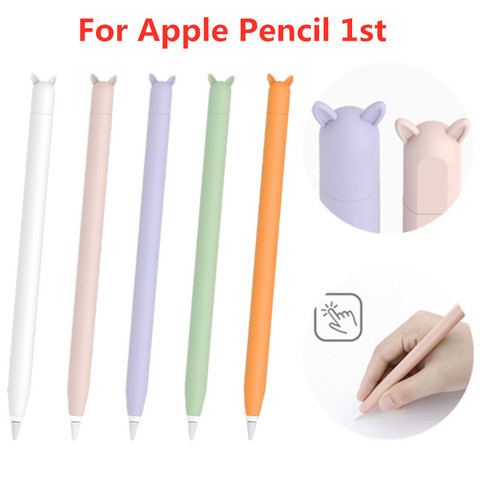 Mignon chat oreille Anti-défilement souple Silicone manchon de protection pochette étui peau capuchon couverture pour Apple crayon 1st génération ► Photo 1/6