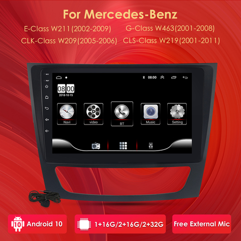 Autoradio Android 10, 4 go/64 go, GPS, lecteur multimédia, caméra, pour voiture Mercedes Benz classe E W211/CLS W219/CLK W209/classe G W463, 2001, 2002, 2010 ► Photo 1/6