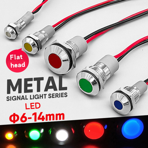 Indicateur lumineux LED en métal, fil de lampe pilote, 6mm, 8mm, 10mm, 12mm, 14mm, 16mm, étanche IP67, 3V, 5V, 12V, 24V, 220V, 1 pièce ► Photo 1/6