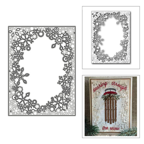 Nouvelles matrices de découpe en métal, cadre rectangulaire de dentelle de flocon de neige 2022 pour bricolage décor de Scrapbooking et fabrication de cartes gaufrage artisanal sans timbres ► Photo 1/2