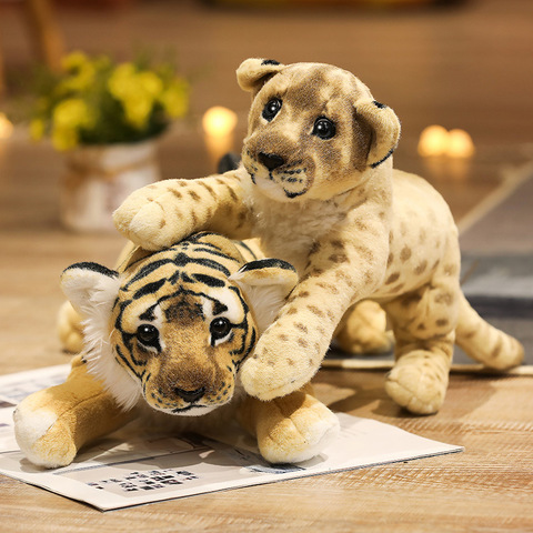 Peluche Lion, tigre, léopard, jouet mignon, poupée Simulation, doux, ressemblant à des animaux réels, cadeau de décoration pour enfants, 39/48/58cm ► Photo 1/6