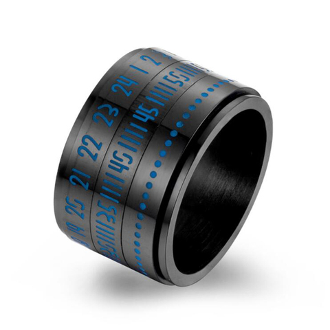 Bague rotative en acier inoxydable pour hommes, anneau avec chiffres de nuit, couleur noir et or, temps de rotation, 14mm de largeur, Punk ► Photo 1/6