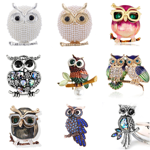 Yeux bleus émail broches strass Couple hibou broche animaux broches pour femmes hommes vêtements écharpe boucle collier bijoux broches ► Photo 1/6