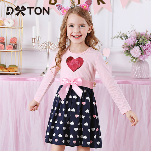 DXTON – robe d'hiver à paillettes pour filles, en coton, à manches longues, Design cœur, LH5740 ► Photo 1/6