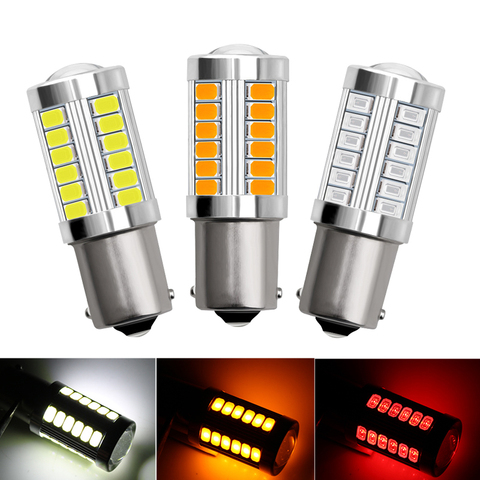 1X S25 1156 BA15S P21W 1157 Bay15d P21 5w LED pour voiture ampoules 5630 33SMD clignotant lampe Auto marche arrière Parking lumière blanc rouge 12V ► Photo 1/6