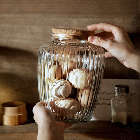 Pot de stockage en verre à Relief avec couvercle, distributeur de céréales, réservoir de bonbons, pots à thé, caddie, collations, organisateur, boîte, décoration de Table basse ► Photo 1/6