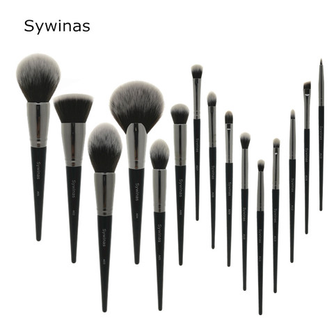 Sywinas pinceaux maquillage 15pcs noir de haute qualité cheveux synthétiques naturels de pinceau de maquillage kit pinceaux de maquillage professionnelle ► Photo 1/5