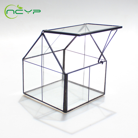 NCYP-Vase moderne de Terrarium en verre en cuivre noir avec grille géométrique, accessoires de décoration pour la maison ► Photo 1/3