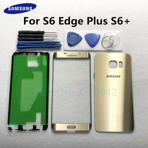 Pour Samsung Galaxy S6 Edge Plus G928 G928F G928FD S6 + lentille extérieure de l'écran tactile avant + couvercle de boîtier en verre arrière de la porte de la batterie arrière ► Photo 1/2