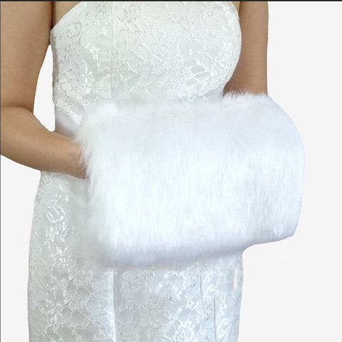 Blanc/vory hiver gants de mariage fausse fourrure Muff mariée main chauffant doux mitaine ► Photo 1/6