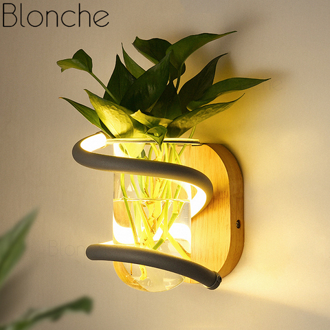 Moderne plante applique 10W Led salon Restaurant couloir allée lampe décor à la maison Art plante Pot applique murale bois applique murale ► Photo 1/6