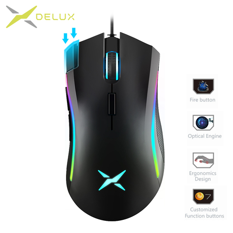 Souris de jeu rétro-éclairage Delux M625 rvb 12000 DPI 12000 FPS 7 boutons programmables souris filaire USB optique pour ordinateur FPS Gamer ► Photo 1/6