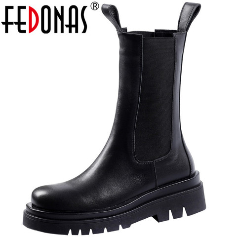 FEDONAS chaussures concises femme hiver nouvelle plate-forme talons épais bottes d'hiver bande élastique mode fête bottes de travail bottes ► Photo 1/6