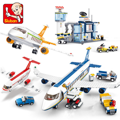 Jouets éducatifs pour enfants, Avion Cargo, aéroport, bus, blocs de construction, figurines City Brinquedos ► Photo 1/5