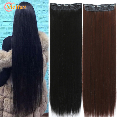 Meifan-Extension de faux cheveux naturels lisse et longs 100cm, postiche synthétique noire ou brune résistante à la chaleur à 5 Clips ► Photo 1/6