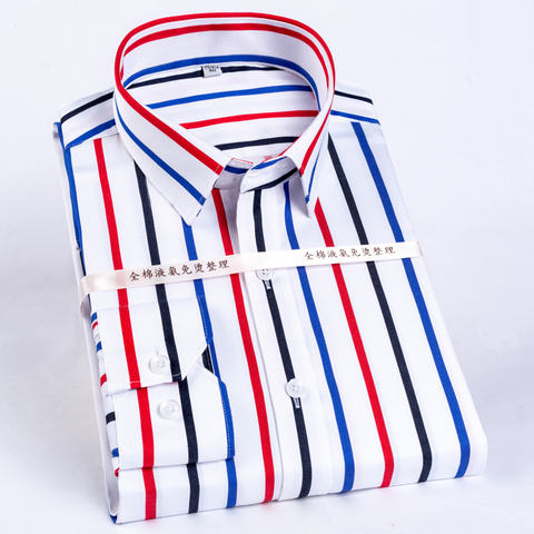 Chemise à manches longues pour homme, chemise rayée anti-rides, coupe Standard, col à boutons cachés, décontracté coton pur ► Photo 1/6